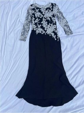 Tadashi Shoji Black Lace Embroidered High Low Gown Size 10 Alt See Measurements